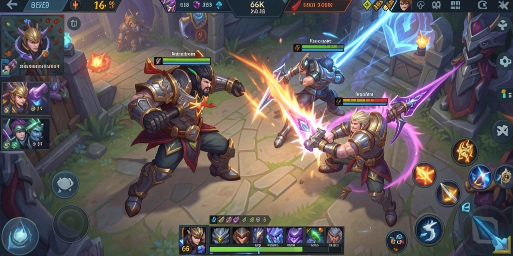 Tampilan gameplay <strong>66K</strong> yang penuh aksi dan strategi di arena MOBA.