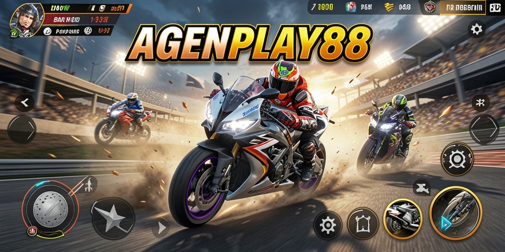 Tampilan balapan seru dalam AGENPLAY88 dengan motor yang menakjubkan.