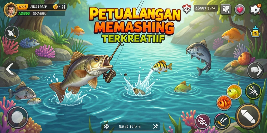 Tampilan layar permainan ASG55 dengan aksi memancing yang mendebarkan.