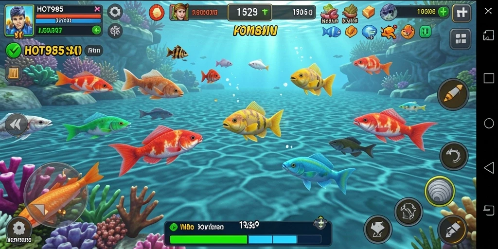 Screenshot gameplay HOT985 menampilkan aksi menembak ikan yang mendebarkan.