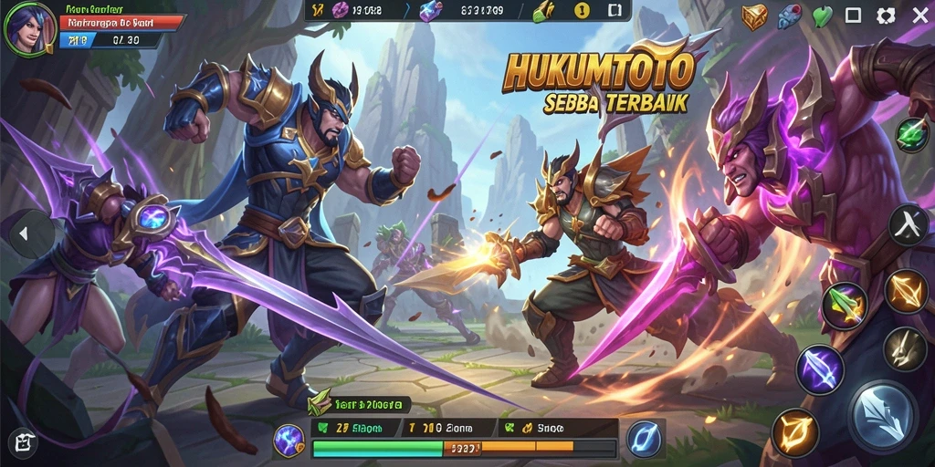 Screenshot gameplay HUKUMTOTO yang menampilkan aksi seru MOBA.