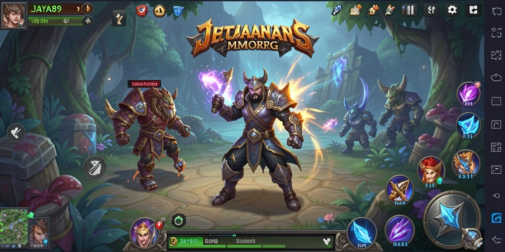 Screenshot utama JAYA89 menampilkan pertarungan epik dalam dunia MMORPG.
