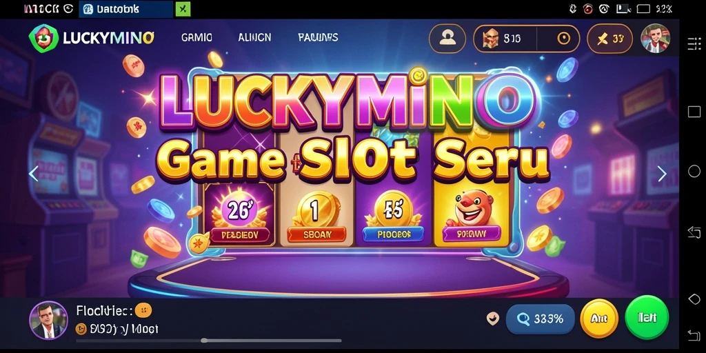 Tampilan gameplay menarik dari LUCKYMINO dengan simbol slot yang berwarna-warni.