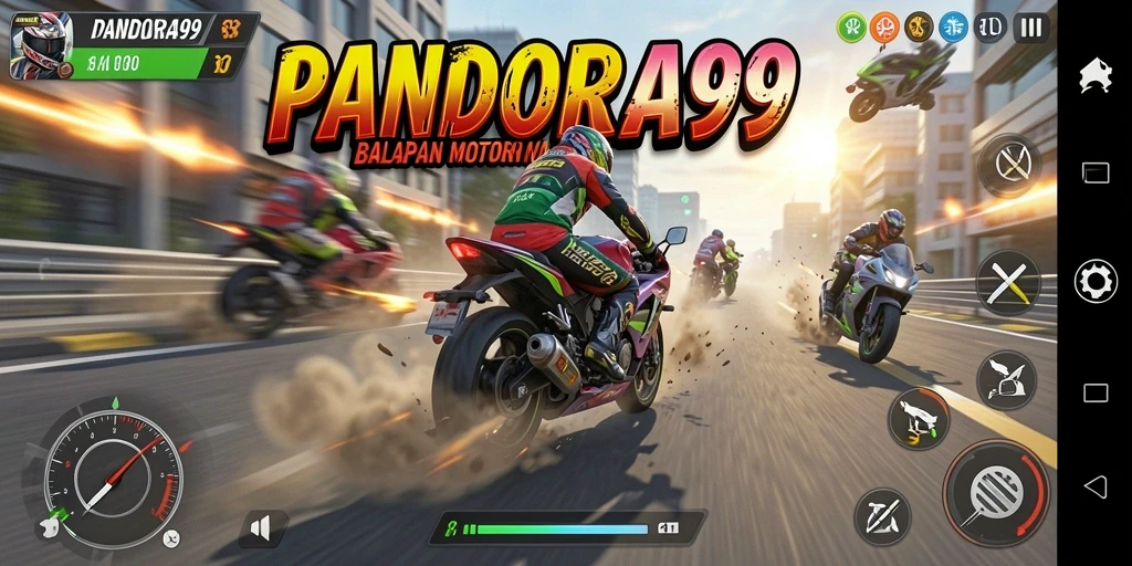 Gameplay seru PANDORA99 dengan balapan motor yang kompetitif.
