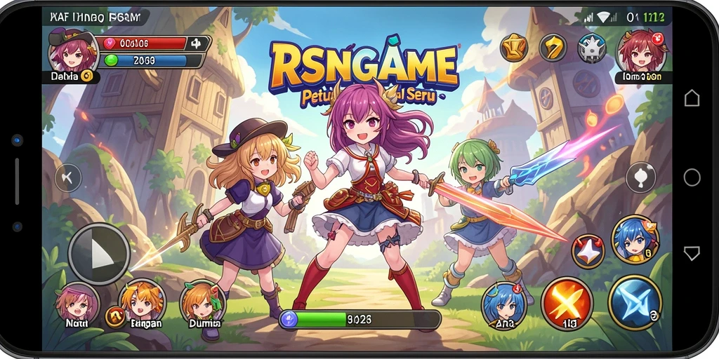 Screenshot utama RSNGAME menampilkan pertarungan epik karakter Anime.