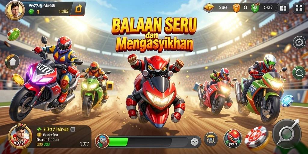 Tampilan screenshot utama menunjukkan intensitas balapan di lintasan yang menantang.